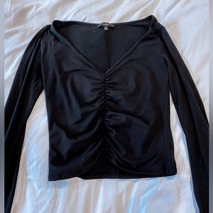 Lulu’s Long Sleeve V-Neck Black Shirt